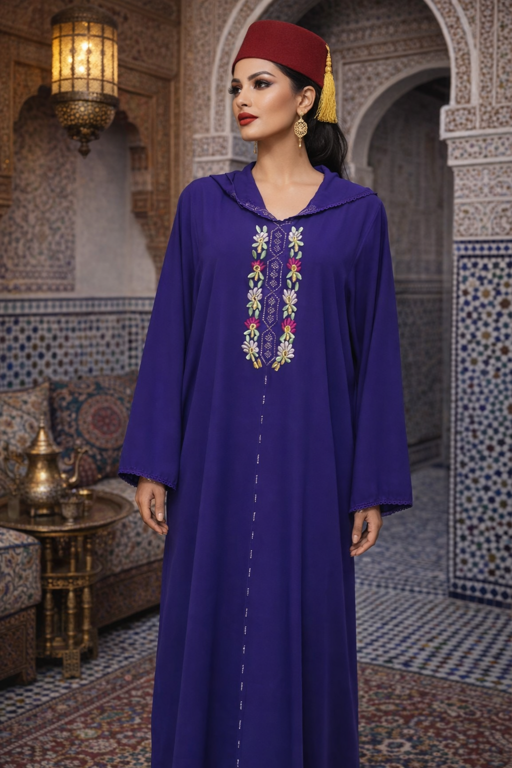 Djellaba Violette Broderies Florales